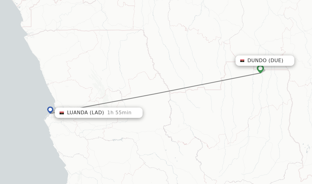 Flights from Dundo to Luanda route map