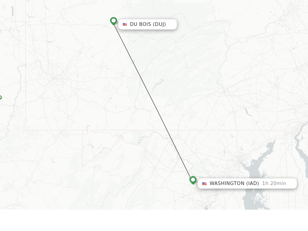 Flights from Dubois to Dulles route map