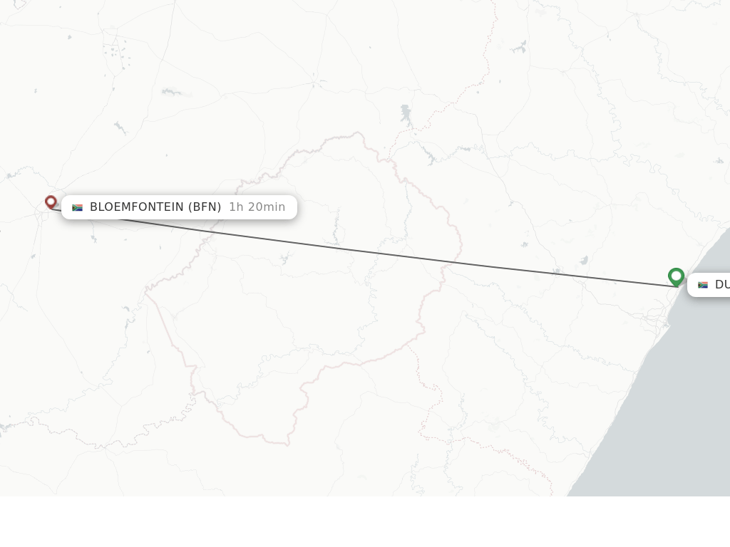 Flights from Durban to Bloemfontein route map