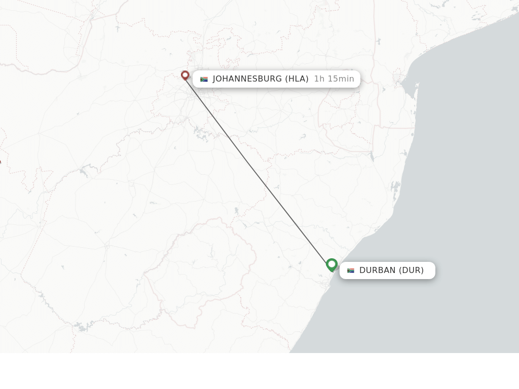 Flights from Durban to Lanseria route map