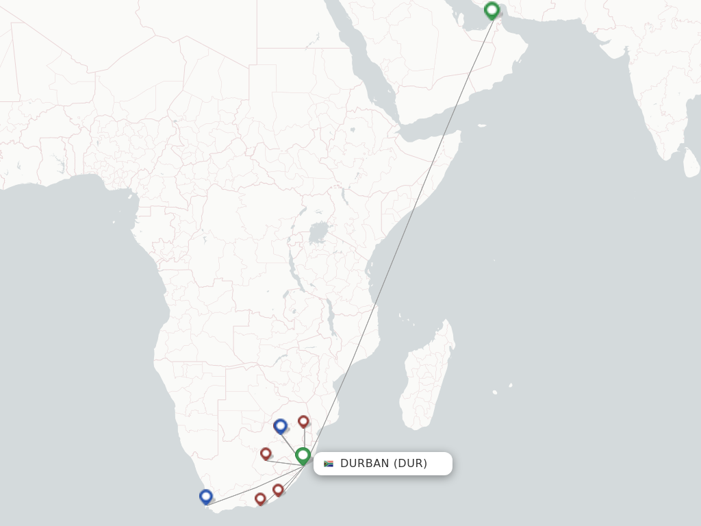 Flights from Durban to East London route map