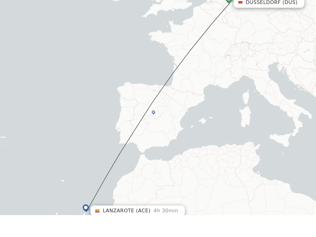 Flights from Dusseldorf to Lanzarote route map