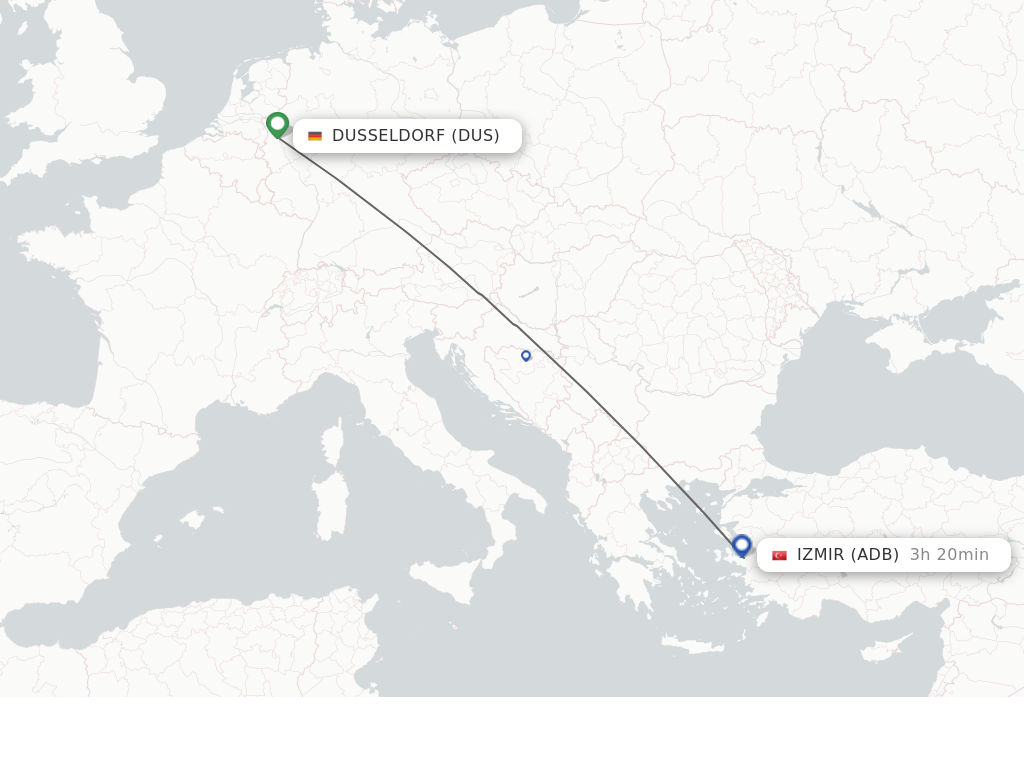 Flights from Dusseldorf to Izmir route map