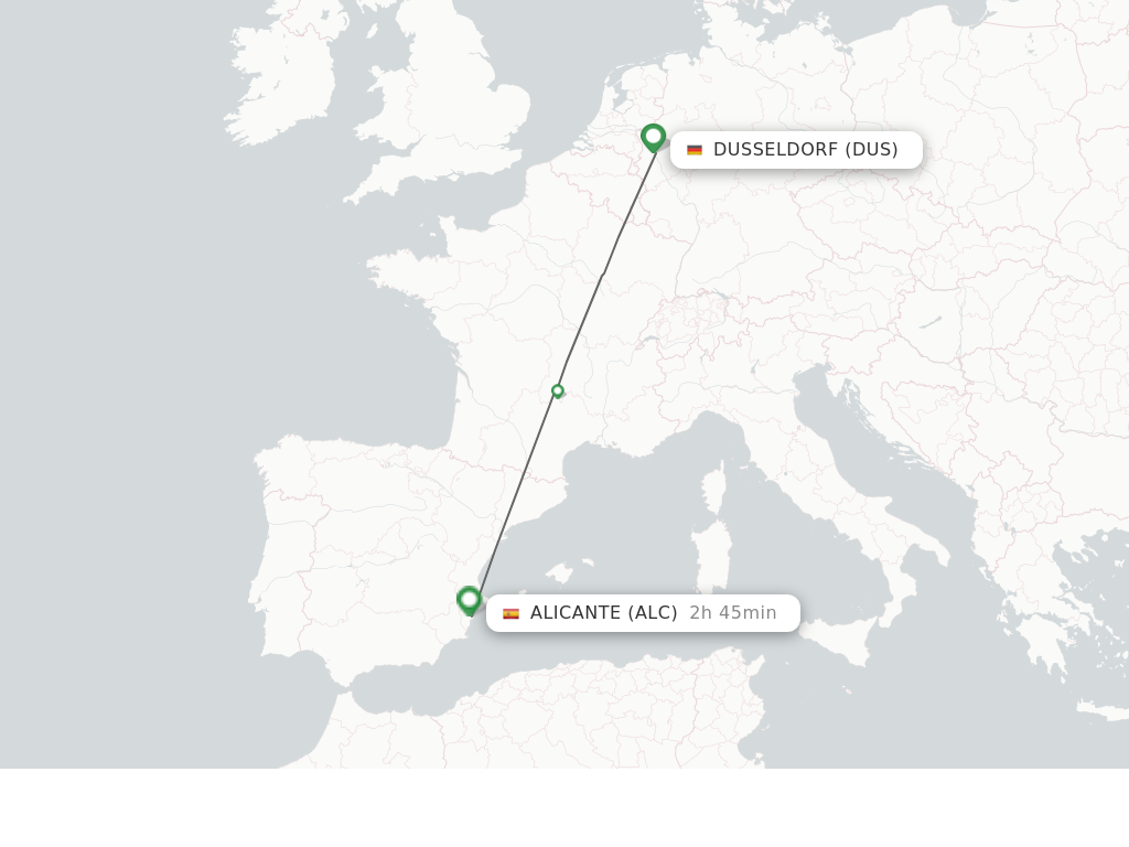 Flights from Dusseldorf to Alicante route map