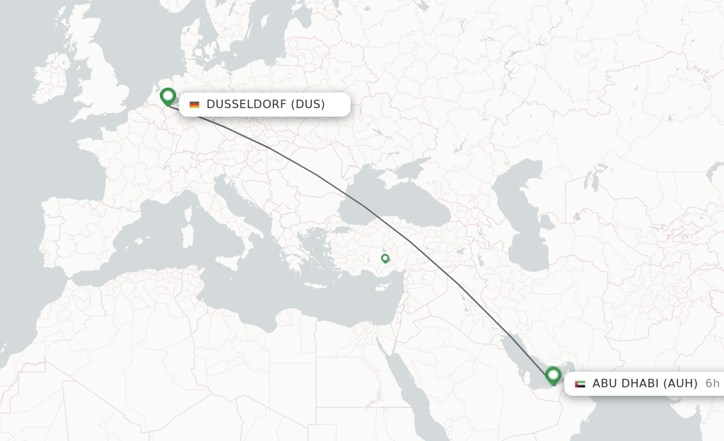 Flights from Dusseldorf to Abu Dhabi route map