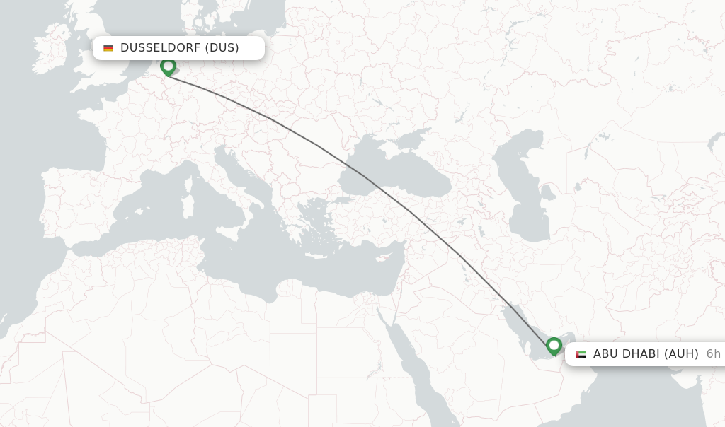 Flights from Dusseldorf to Abu Dhabi route map