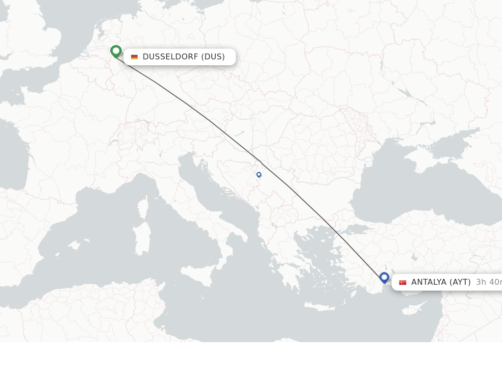 Flights from Dusseldorf to Antalya route map