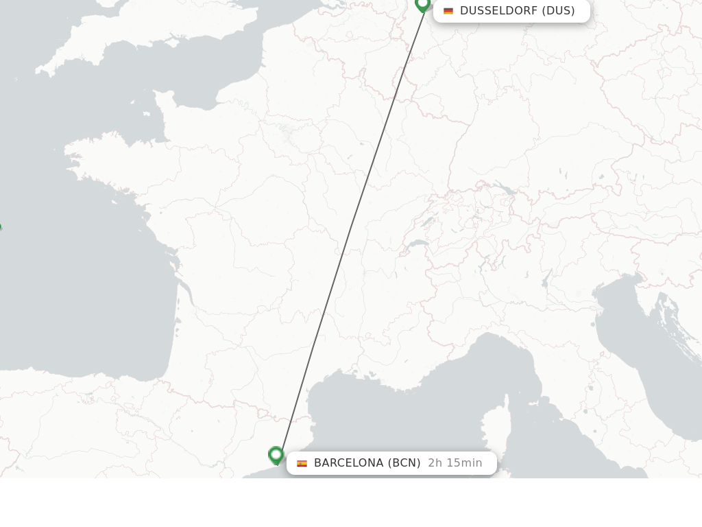 Flights from Dusseldorf to Barcelona route map
