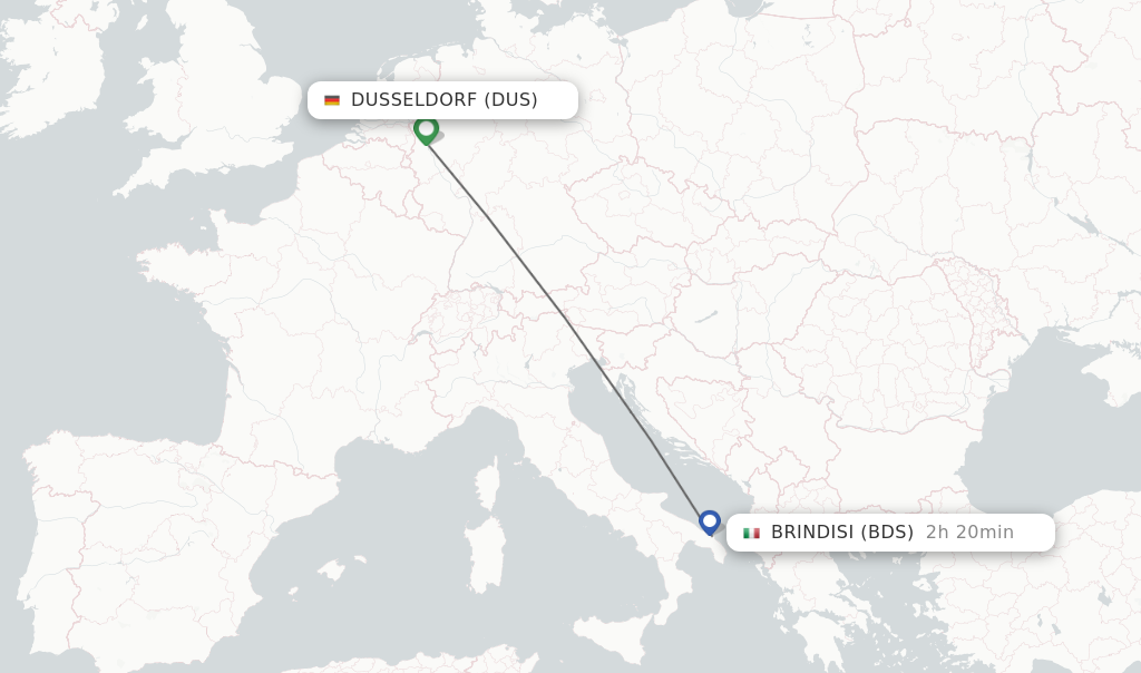 Flights from Dusseldorf to Brindisi route map