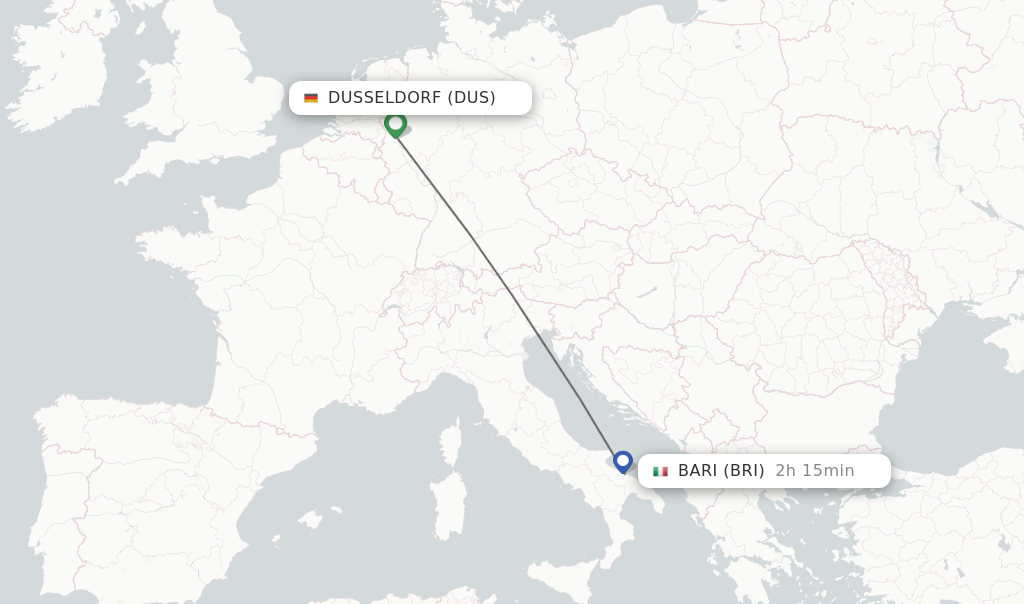 Flights from Dusseldorf to Bari route map