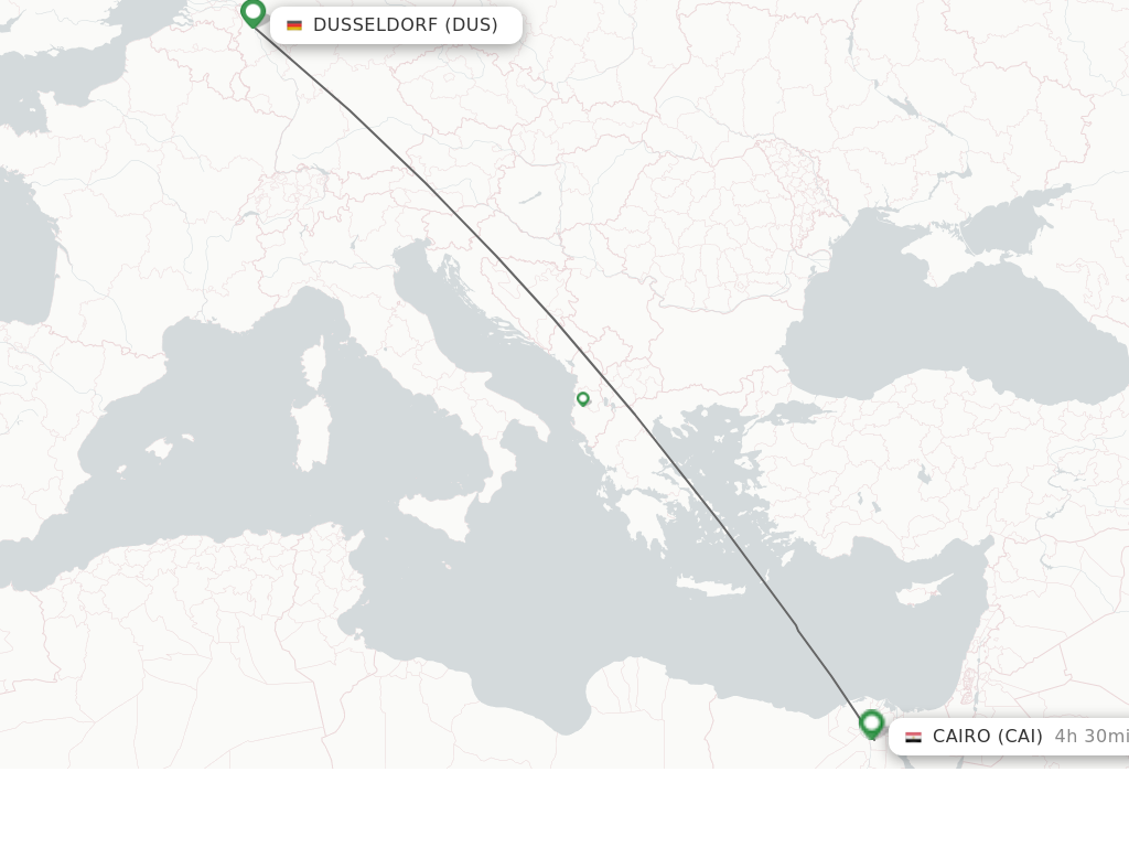 Flights from Dusseldorf to Cairo route map
