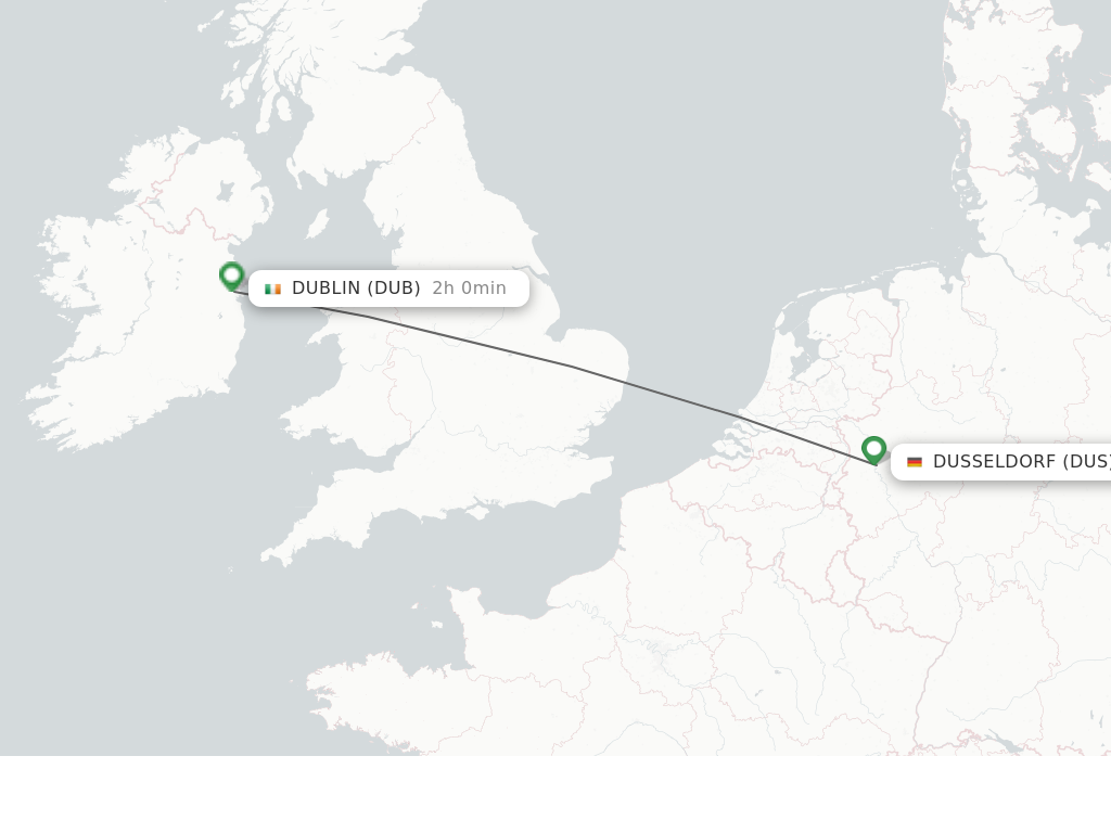 Flights from Dusseldorf to Dublin route map