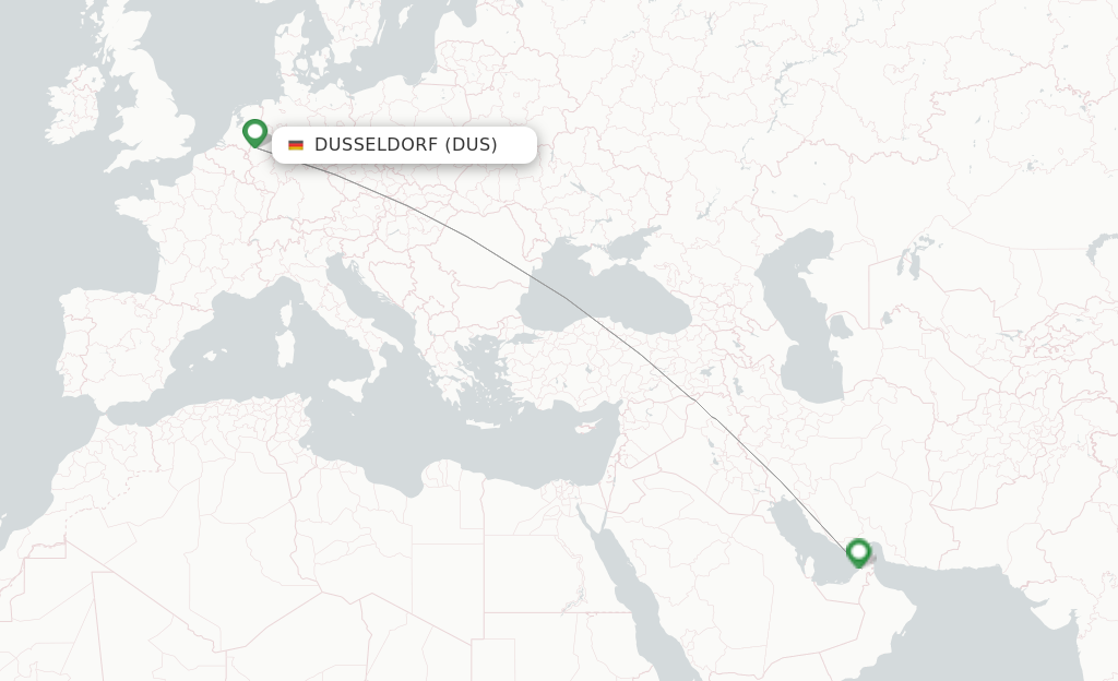 Route map with flights from Dusseldorf with Emirates