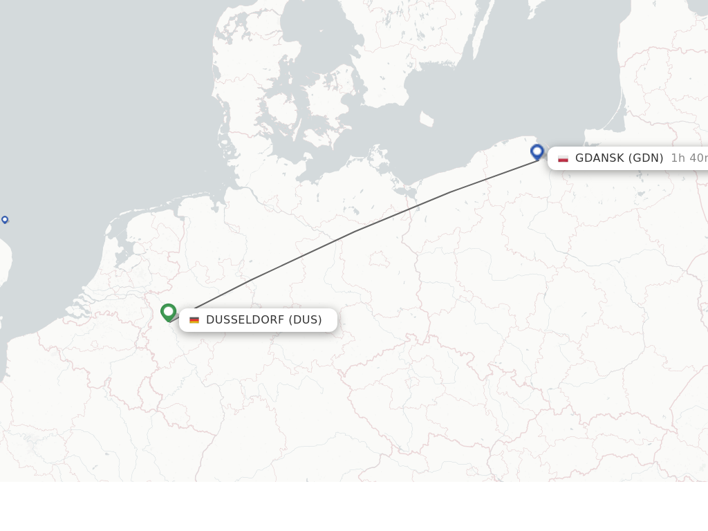 Flights from Dusseldorf to Gdansk route map