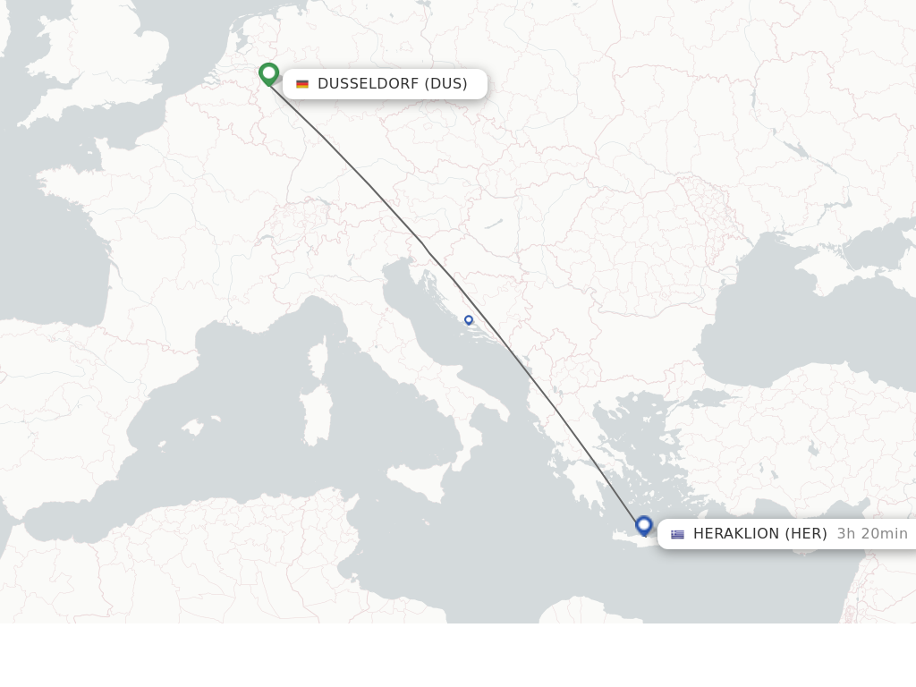 Flights from Dusseldorf to Heraklion route map