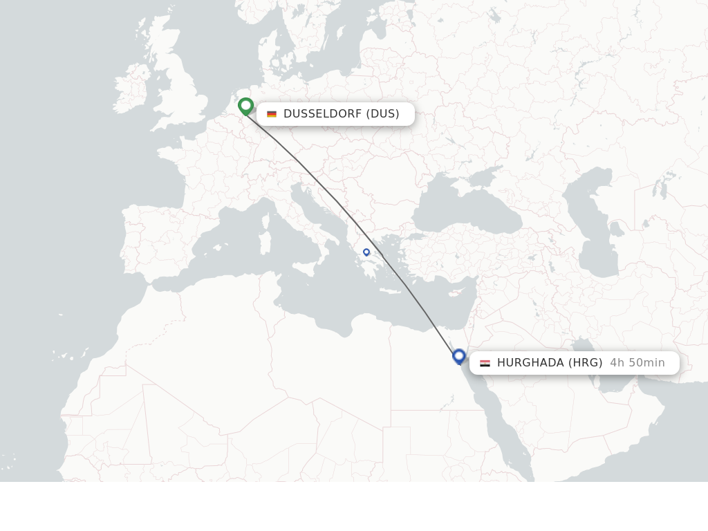 Flights from Dusseldorf to Hurghada route map