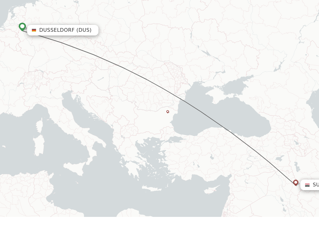 Flights from Dusseldorf to Sulaimaniyah route map