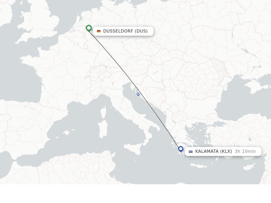 Flights from Dusseldorf to Kalamata route map