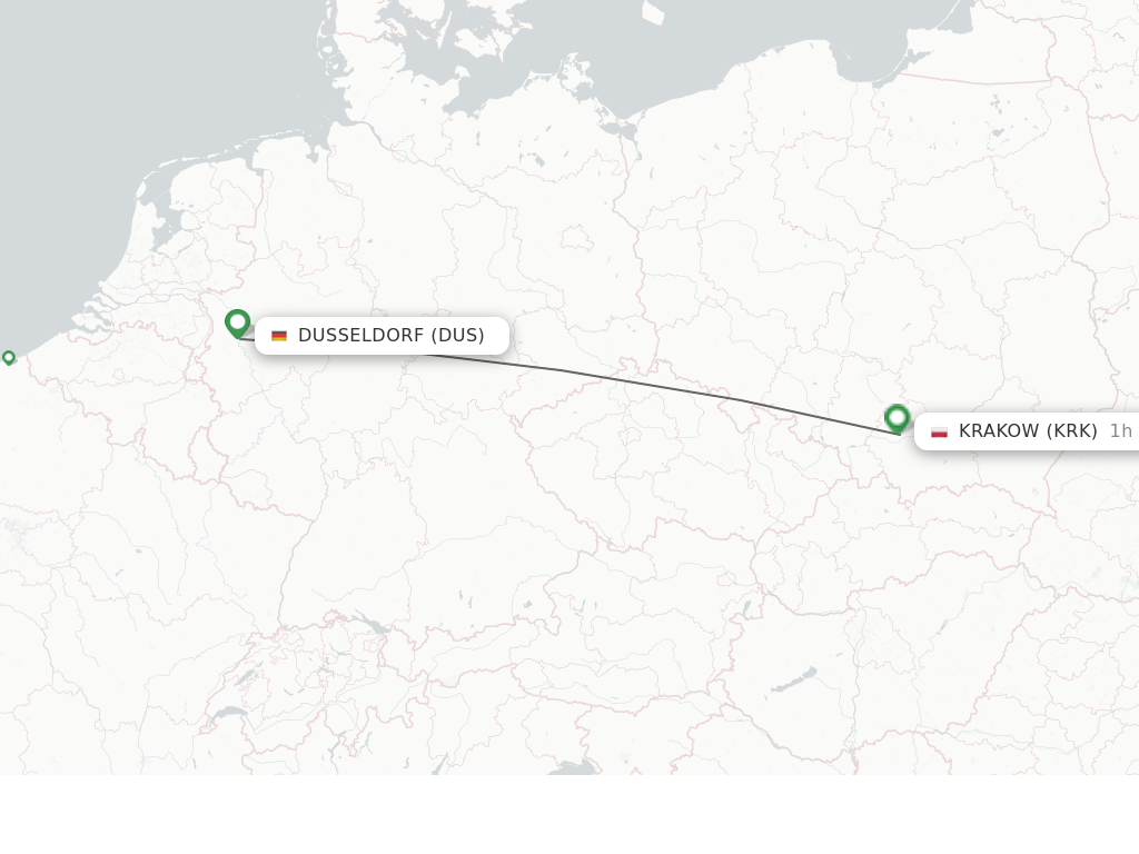 Flights from Dusseldorf to Krakow route map