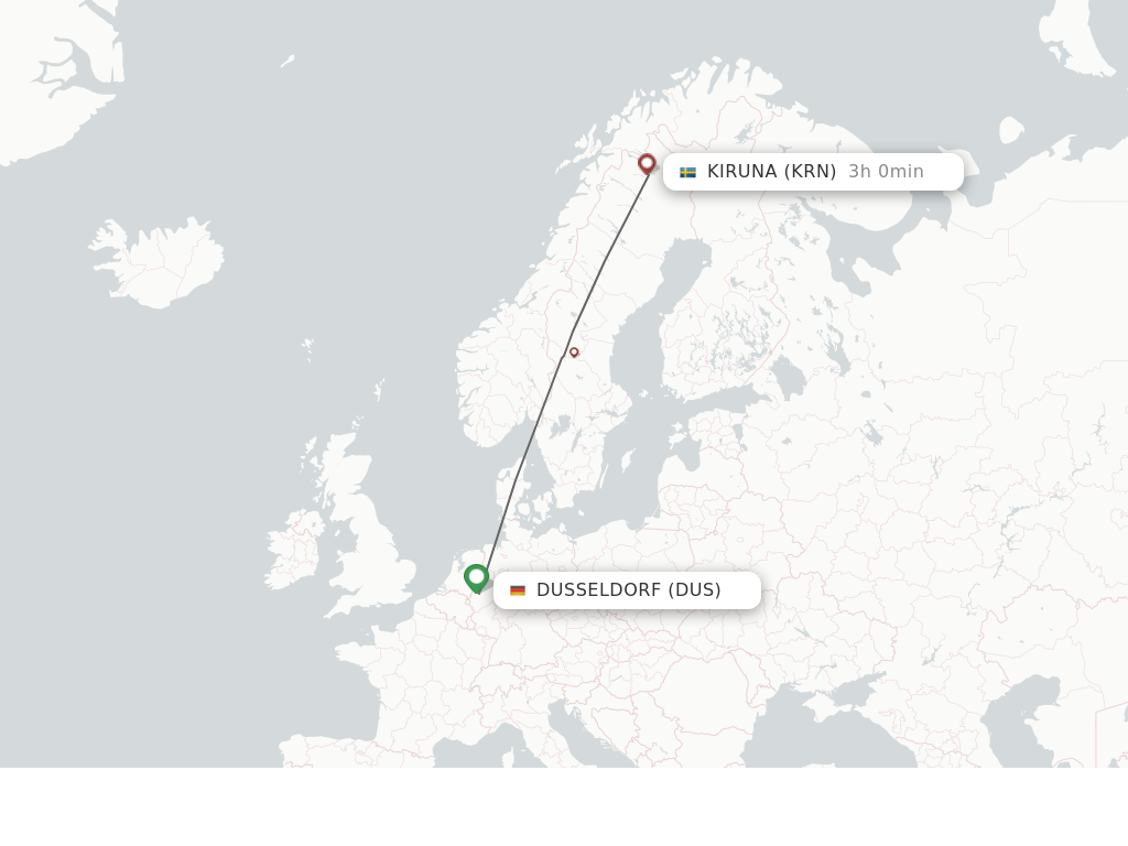 Flights from Dusseldorf to Kiruna route map