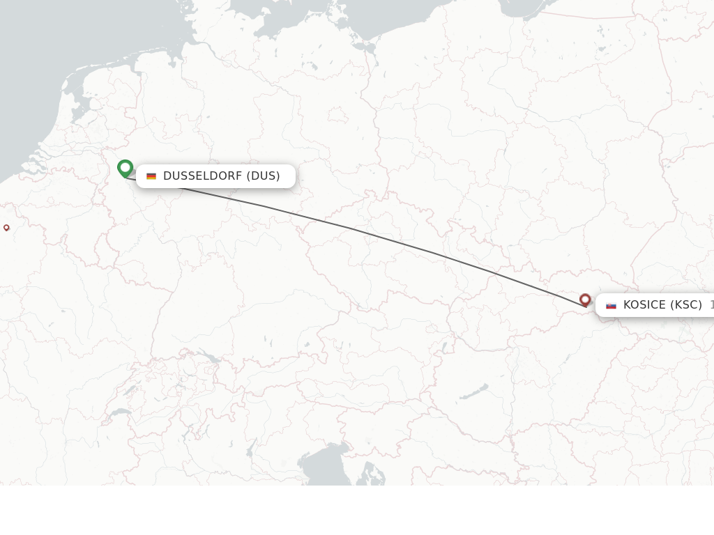 Flights from Dusseldorf to Kosice route map
