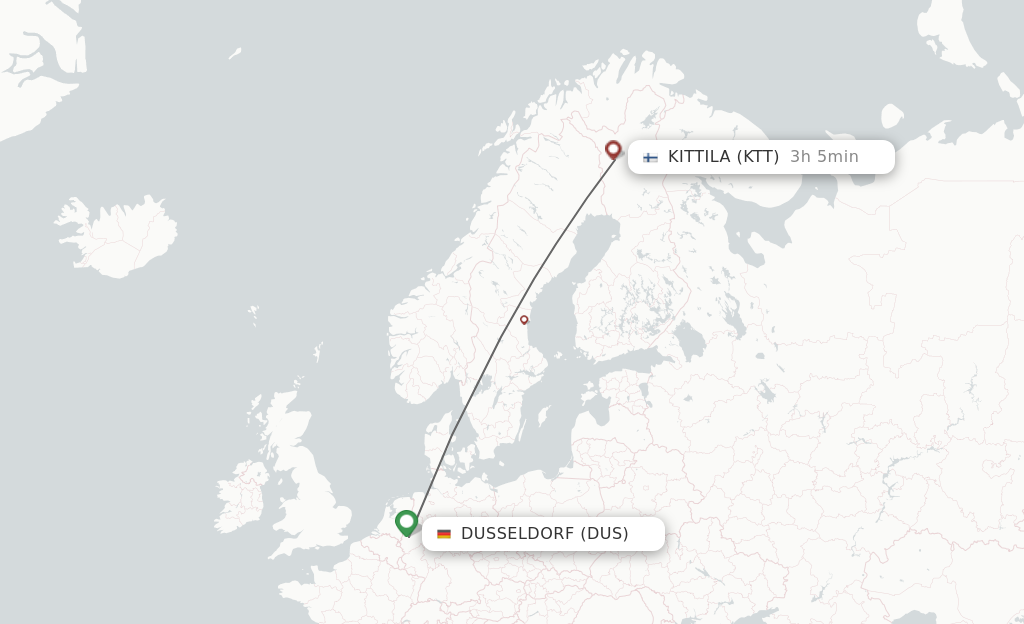 Flights from Dusseldorf to Kittila route map