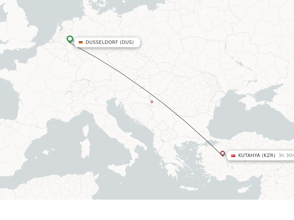 Flights from Dusseldorf to Kutahya route map
