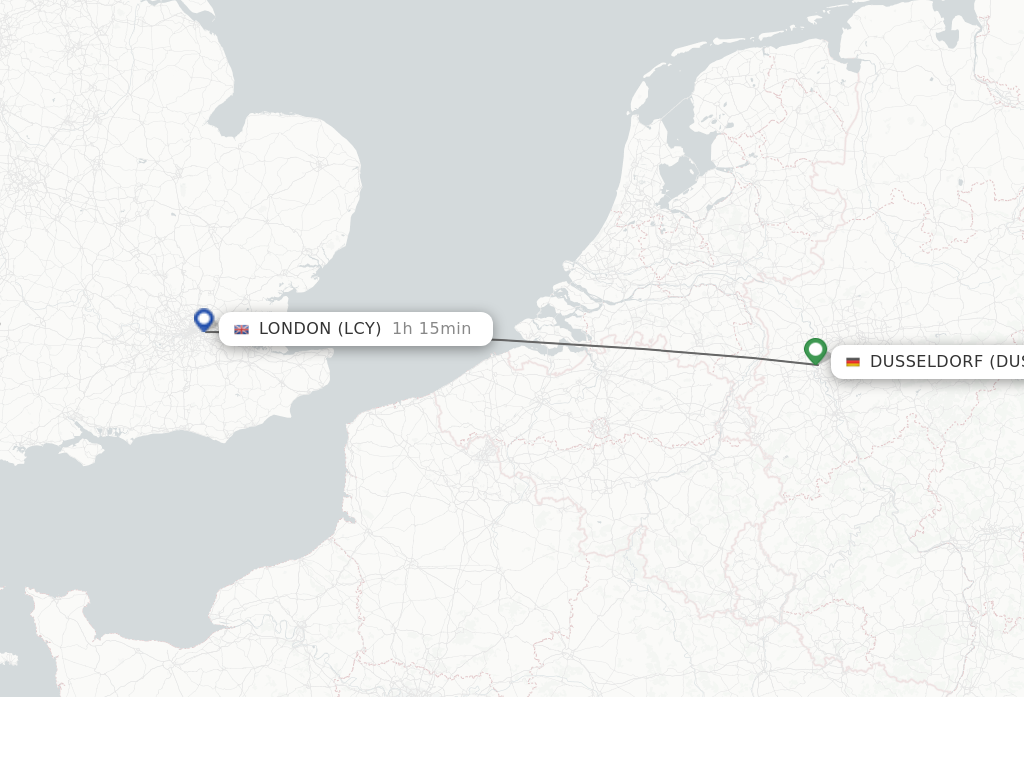 Flights from Dusseldorf to London route map