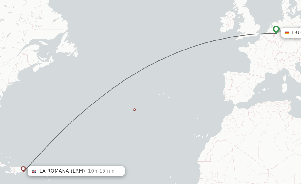 Flights from Dusseldorf to La Romana route map