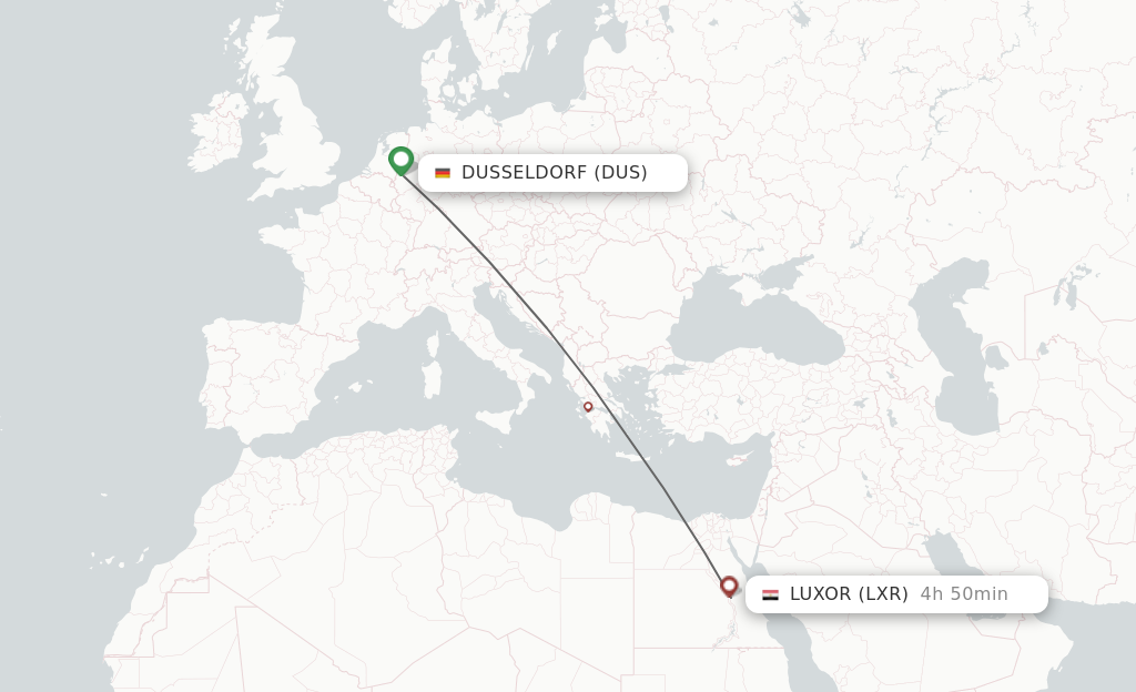Flights from Dusseldorf to Luxor route map