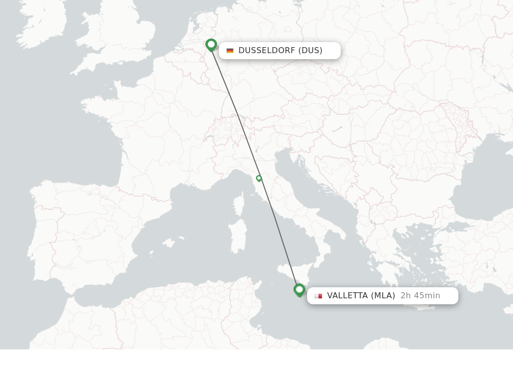Flights from Dusseldorf to Malta route map