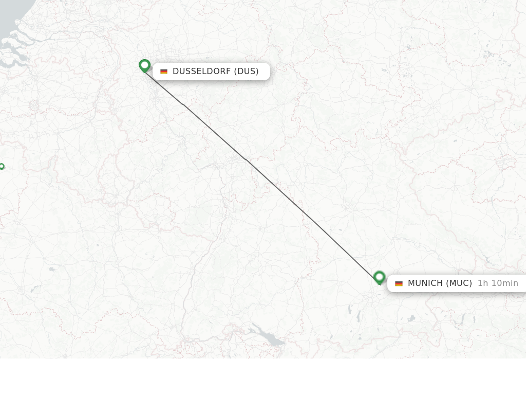 Flights from Dusseldorf to Munich route map
