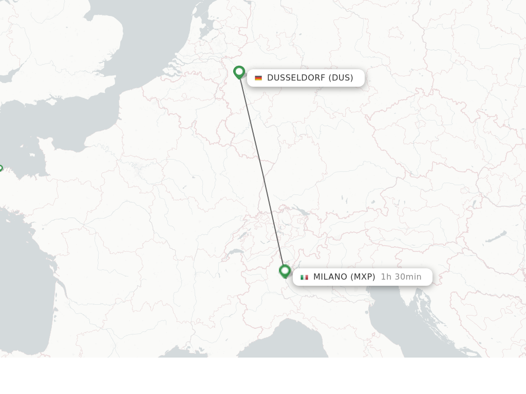 Flights from Dusseldorf to Milan route map