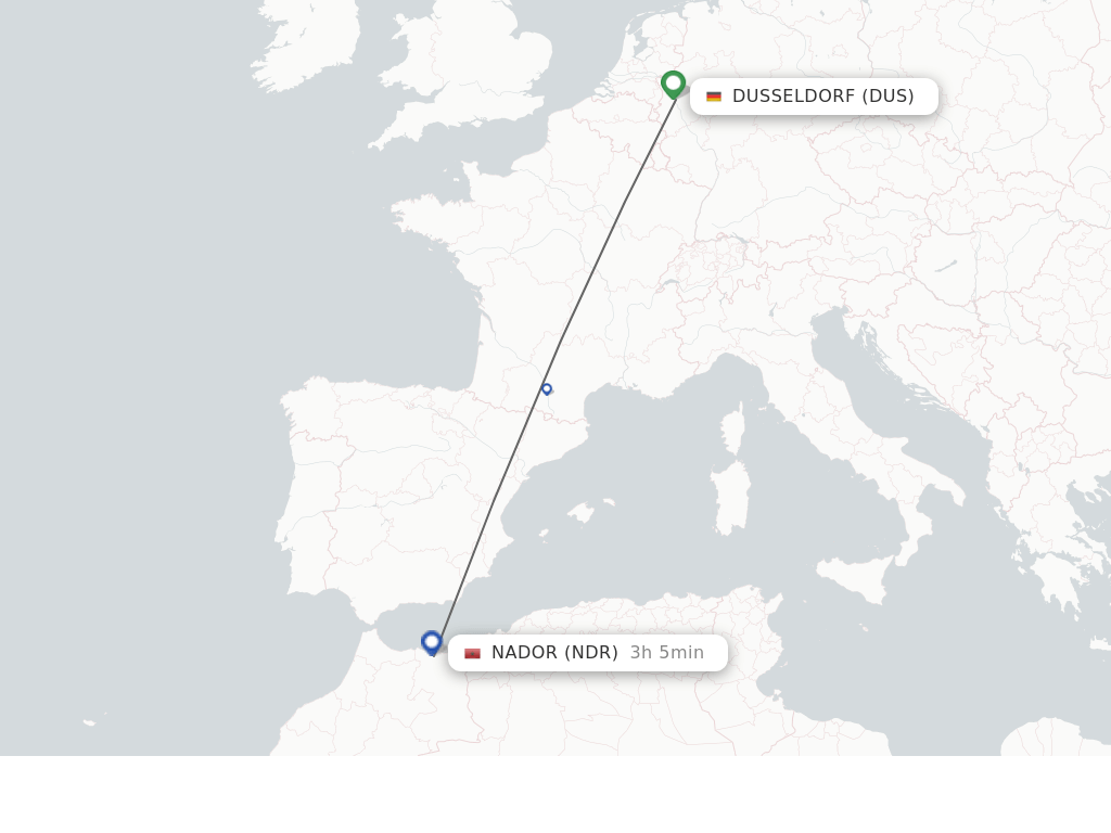 Flights from Dusseldorf to Nador route map