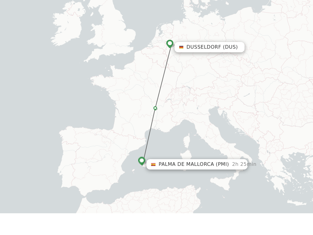 Flights from Dusseldorf to Palma De Mallorca route map