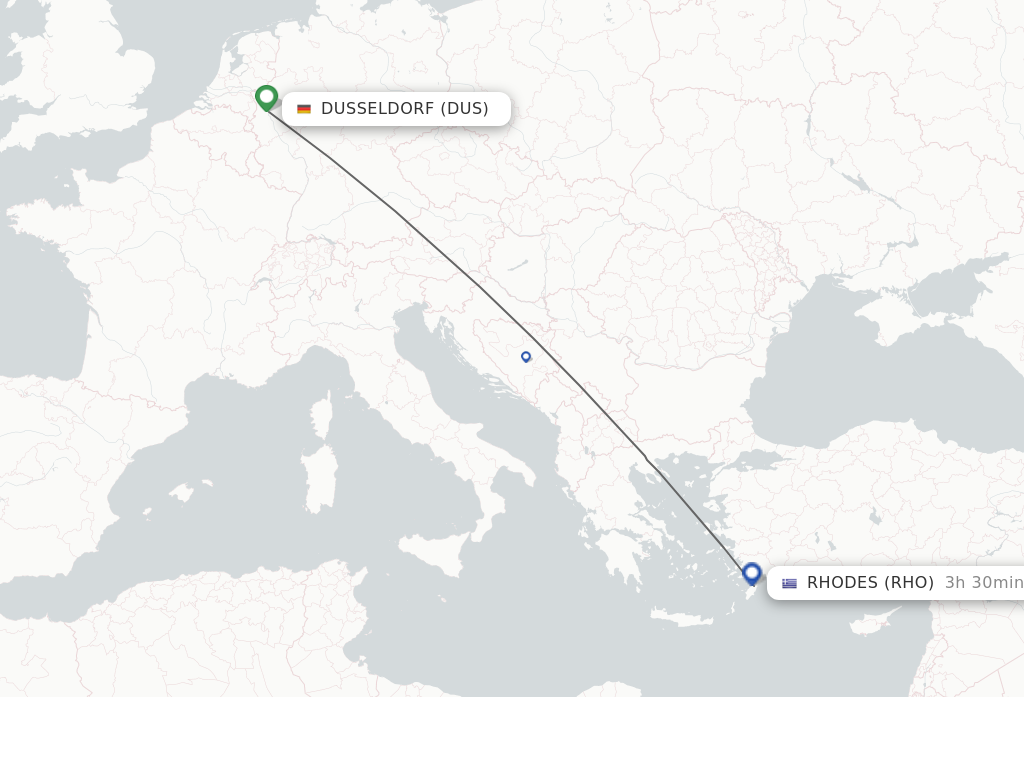 Flights from Dusseldorf to Rhodes route map