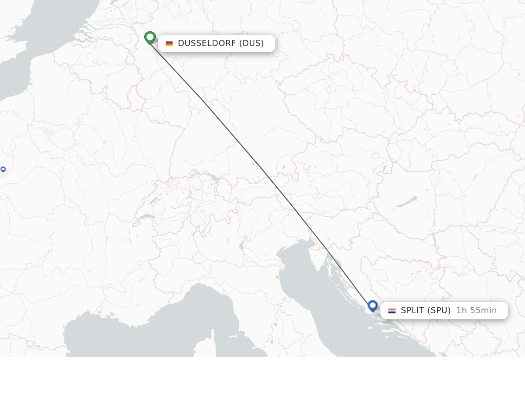 Flights from Dusseldorf to Split route map