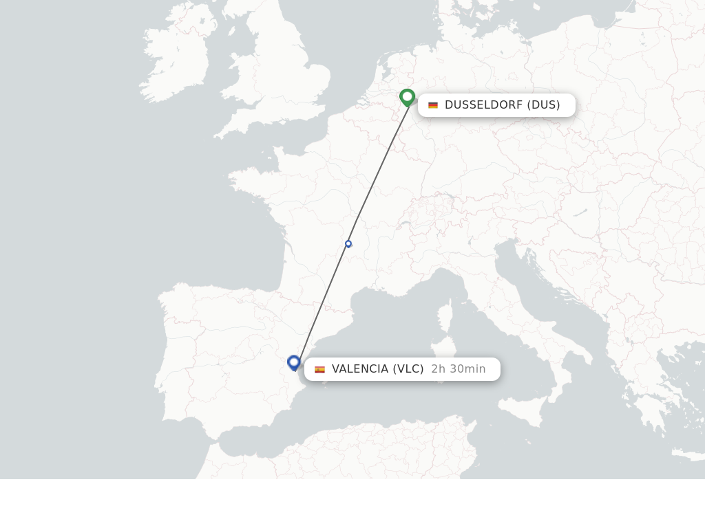 Flights from Dusseldorf to Valencia route map