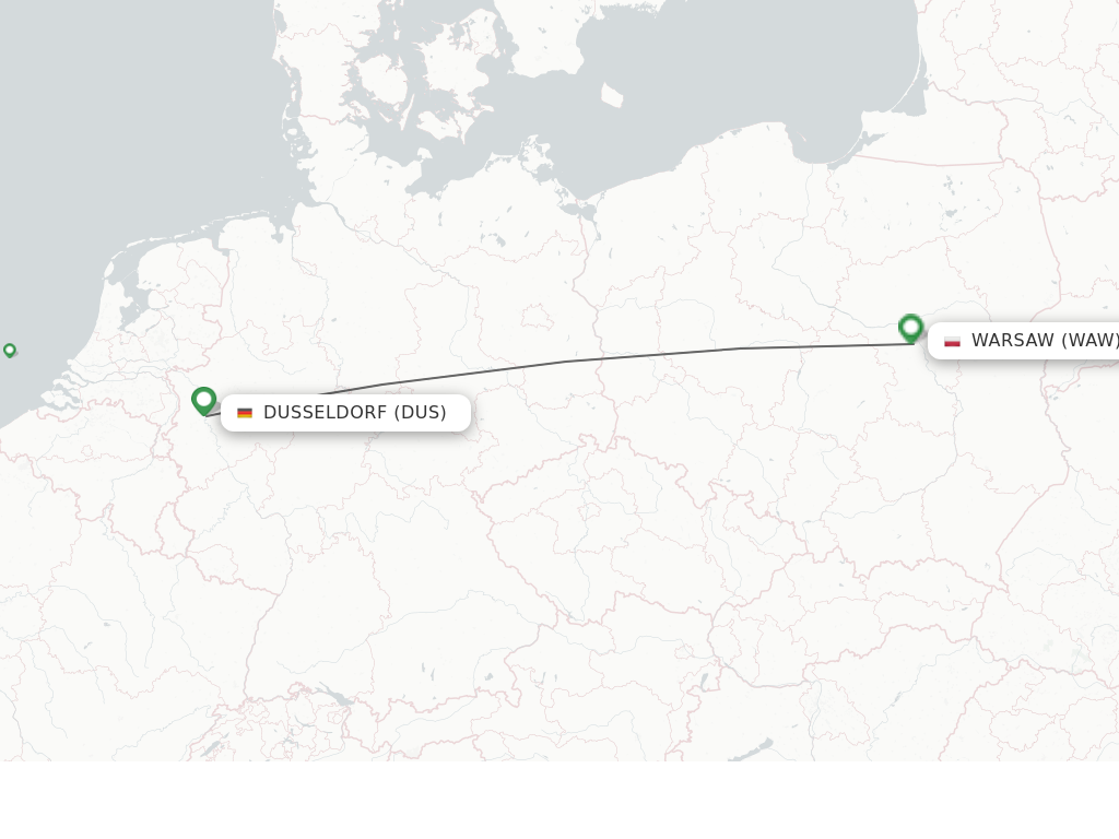 Flights from Dusseldorf to Warsaw route map