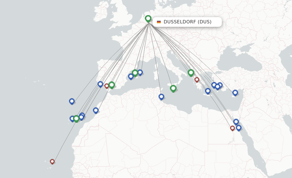 Route map with flights from Dusseldorf with TUIfly