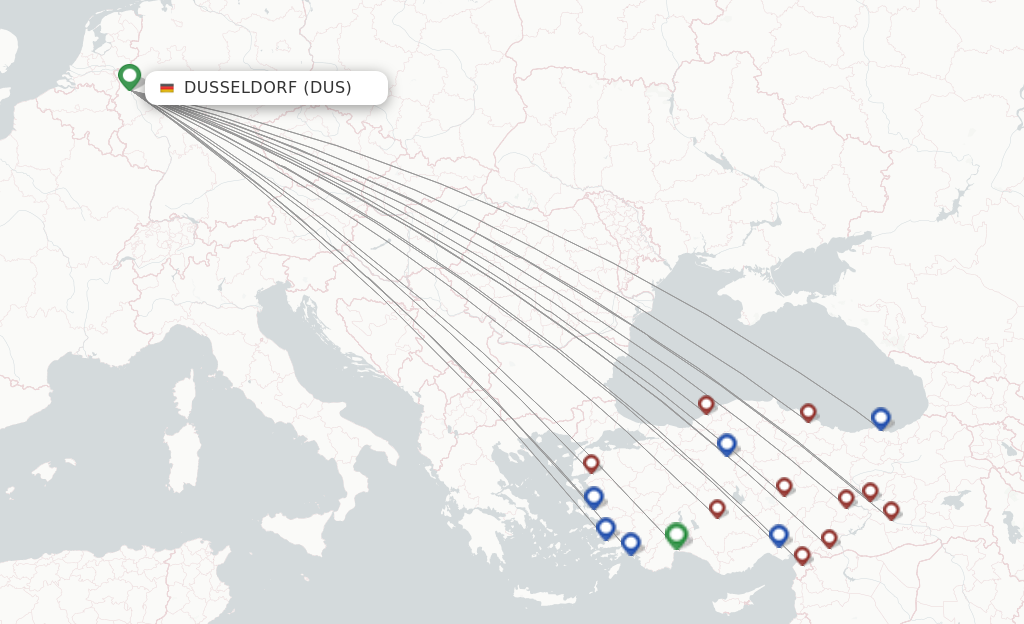 Route map with flights from Dusseldorf with SunExpress