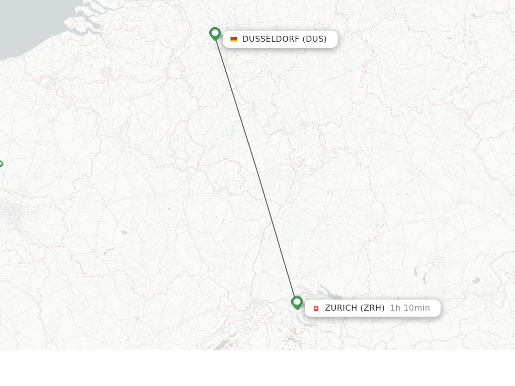 Flights from Dusseldorf to Zurich route map