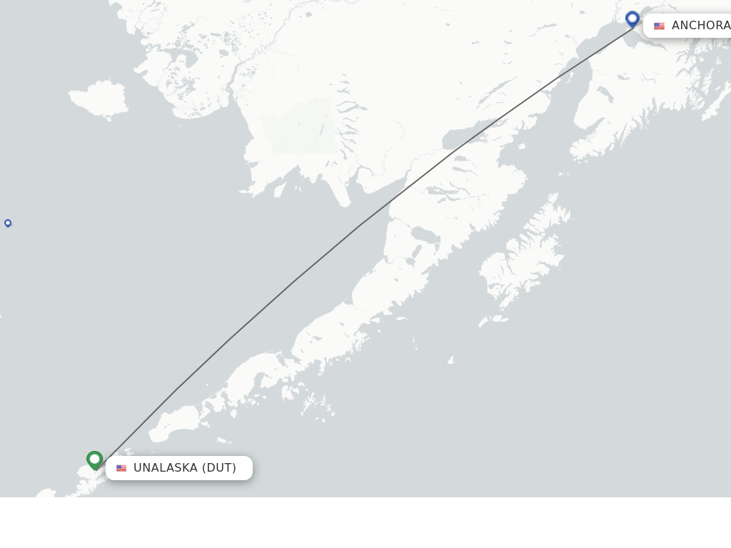 Flights from Unalaska to Anchorage route map