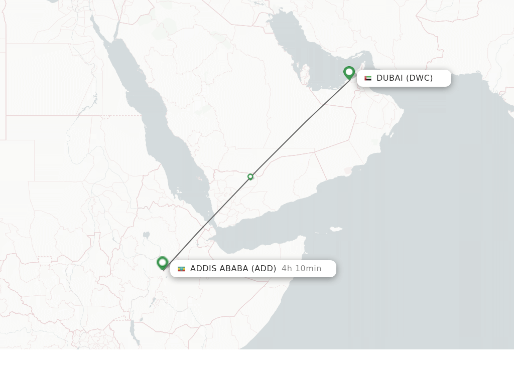 Flights from Dubai to Addis Ababa route map