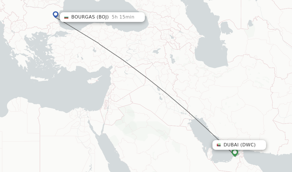 Flights from Dubai to Burgas route map