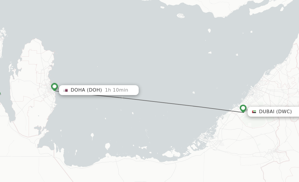 Flights from Dubai to Doha route map