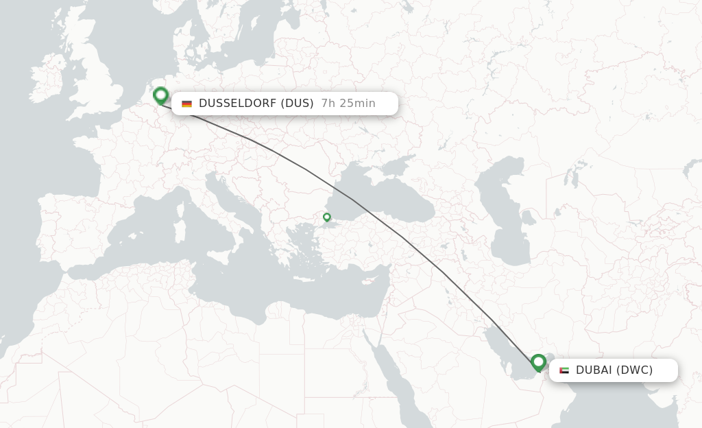 Flights from Dubai to Dusseldorf route map