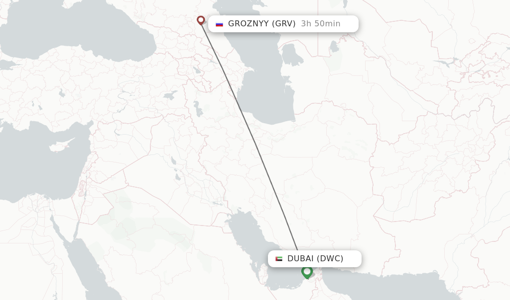 Flights from Dubai to Groznyy route map