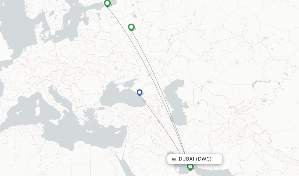Route map with flights from Dubai with Aeroflot