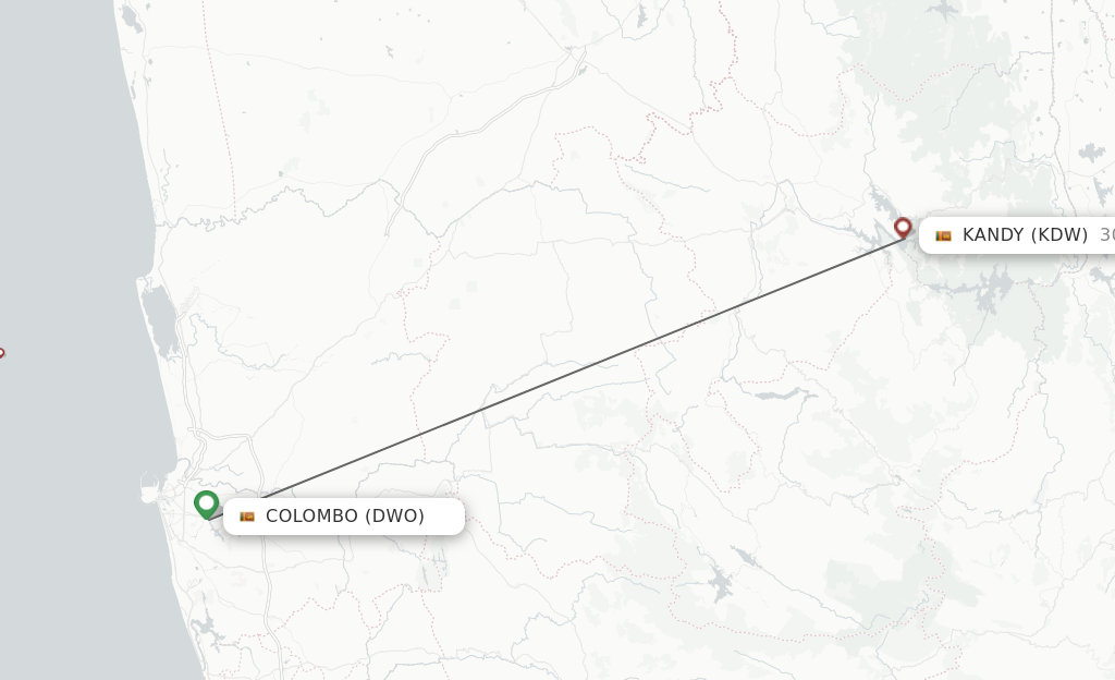 Flights from Kandy to Colombo route map